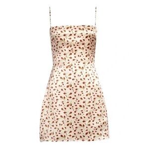 Reformation Kosta Silk Cream and Red Floral Mini Dress